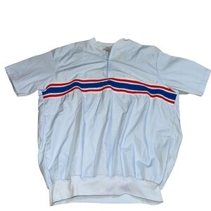 Vintage 3/4 Zip Up Tee // Casual White Shirt with Red and Blue Stripes